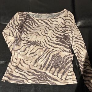 Women’s Long Sleeve Zebra Print Top in Beige and Brown